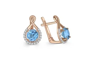 Серьги из красного золота с 2 топазами swiss и 34 фианитами