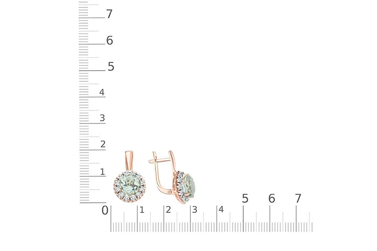 Серьги из красного золота с 2 празиолитами и 24 бриллиантами