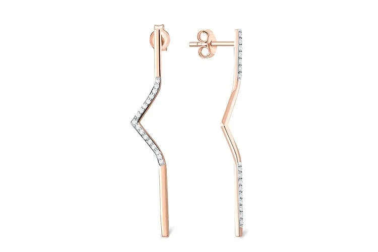 Серьги-пусеты Дорожки из красного золота с 33 фианитами