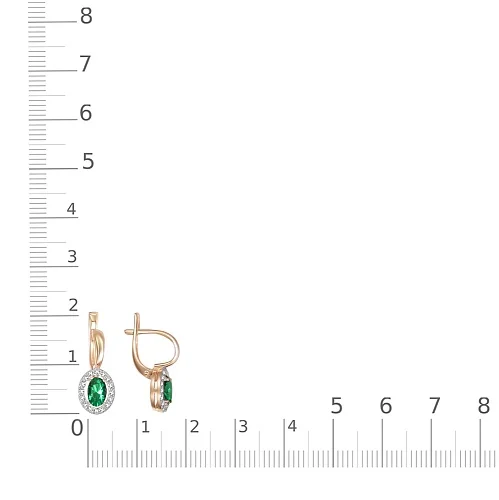 Серьги из красного золота с 2 изумрудами и 32 бриллиантами