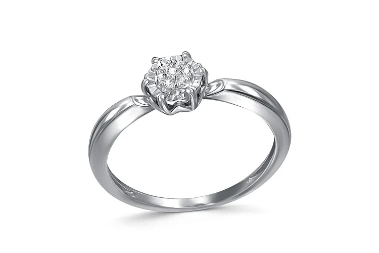 Кольцо Малинка из белого золота с 7 бриллиантами