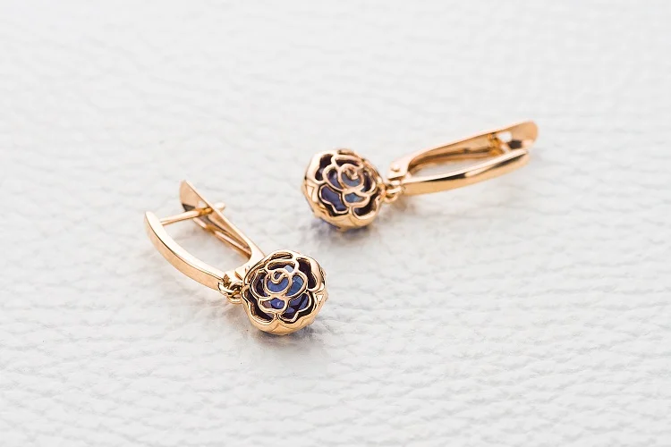 Серьги Цветы из красного золота с 2 александритами