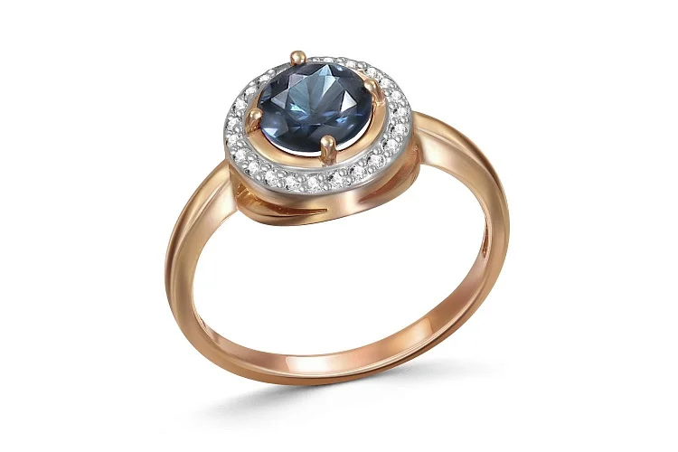 Кольцо из красного золота с топазом лондон и 23 фианитами
