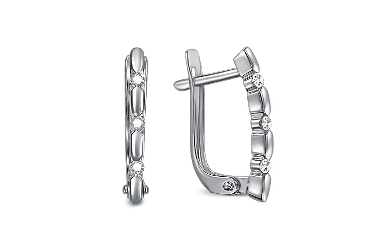 Серьги из белого золота с 6 фианитами