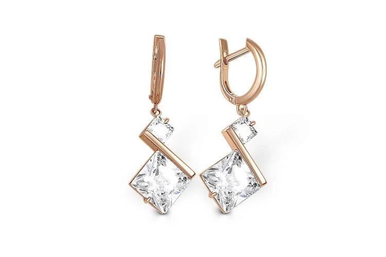 Серьги из красного золота с 4 фианитами