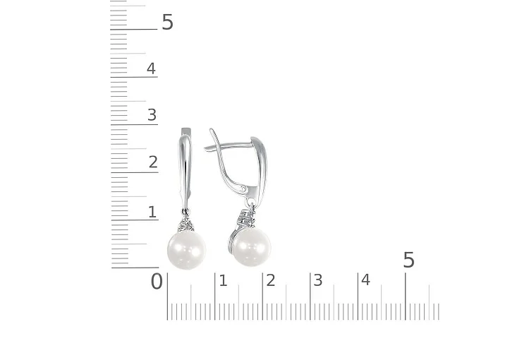 Серьги из белого золота с 2 жемчужинами и 6 бриллиантами