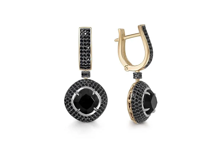 Серьги из жёлтого золота с 2 агатами и 278 фианитами