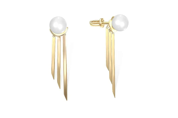 Серьги-пусеты из жёлтого золота с 2 жемчужинами