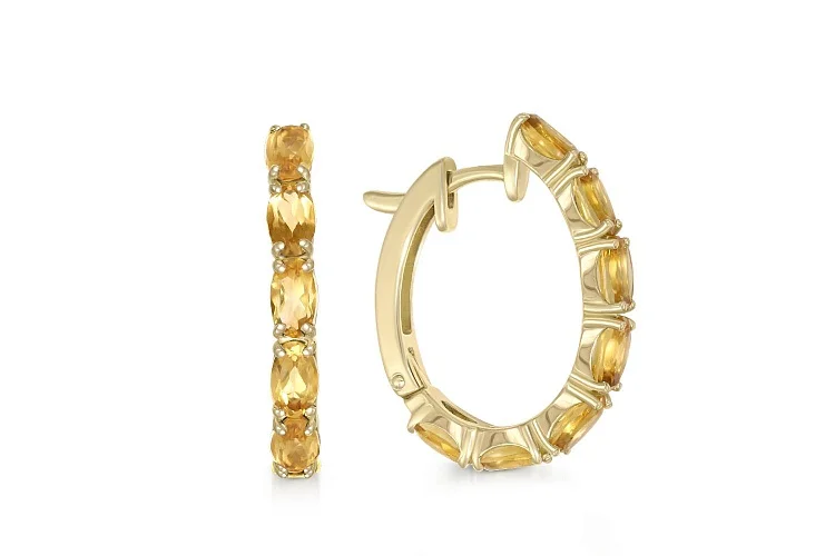 Серьги из жёлтого золота с 14 цитринами