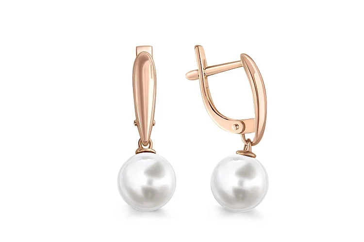 Серьги из красного золота с 2 жемчужинами