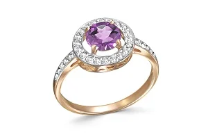 Кольцо из красного золота с аметистом и 30 фианитами