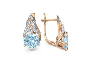 Серьги из красного золота с 2 топазами sky и 4 фианитами