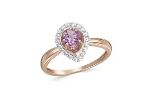 Кольцо из красного золота с аметистом и 19 фианитами