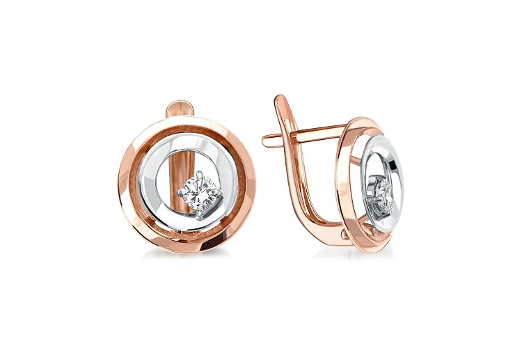 Серьги из красного золота с 2 фианитами