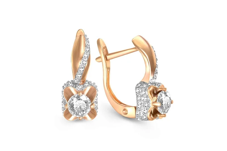 Серьги из красного золота с 88 фианитами