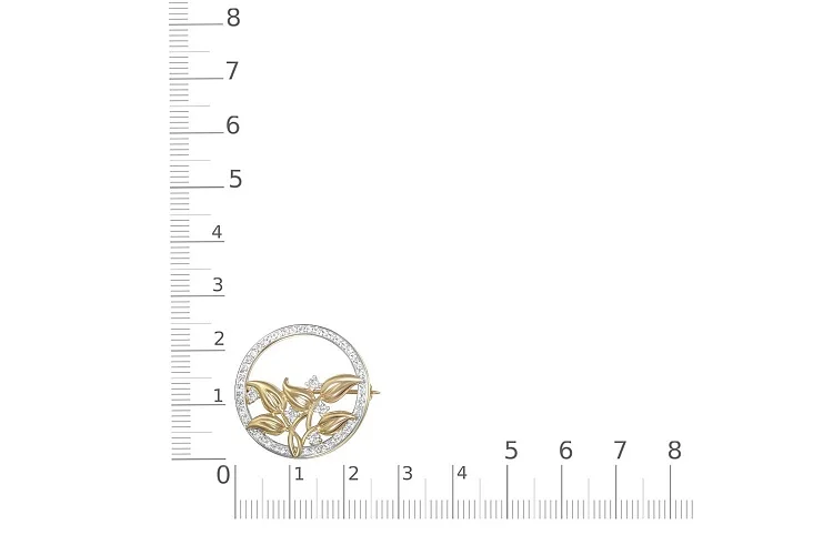 Брошь Цветок из жёлтого золота с 49 фианитами