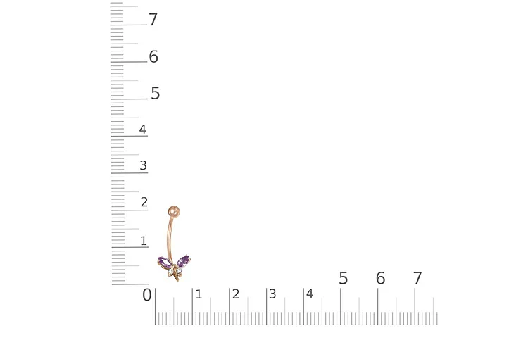 Пирсинг Бабочка из красного золота с 2 аметистами и 2 фианитами