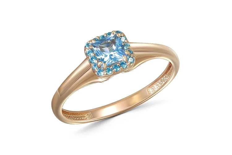 Кольцо из красного золота с топазом swiss и 16 фианитами