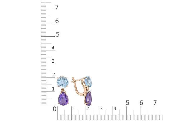 Серьги из красного золота с 2 аметистами и 2 топазами sky