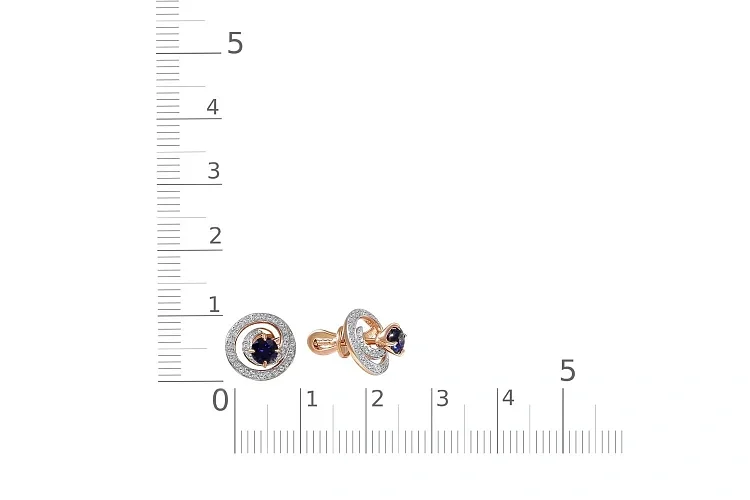Серьги-пусеты из красного золота с 2 корундами и 72 фианитами