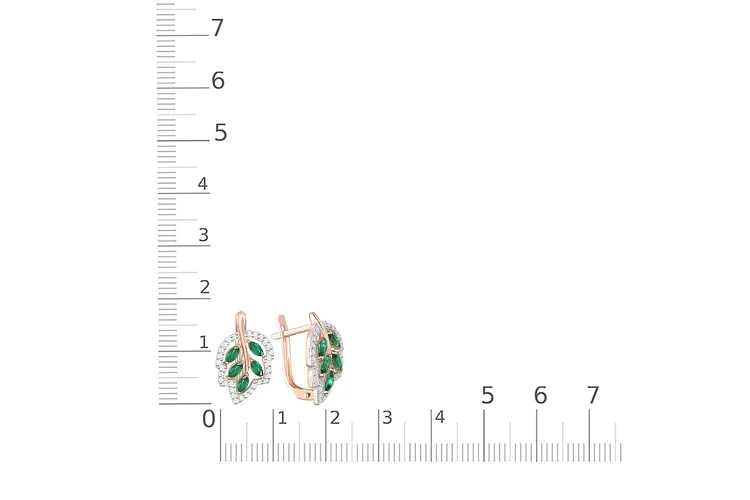 Серьги Веточки из красного золота с 10 изумрудами и 60 фианитами