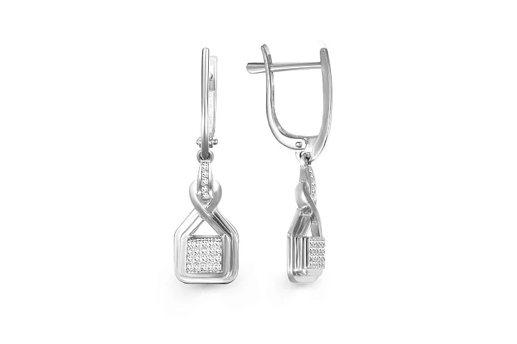 Серьги из белого золота с 50 фианитами