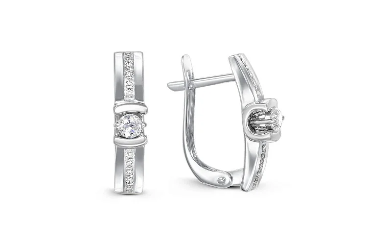 Серьги из белого золота с 18 фианитами