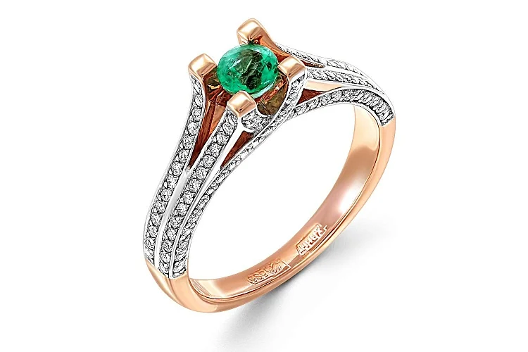 Кольцо из красного золота с изумрудом и 116 бриллиантами