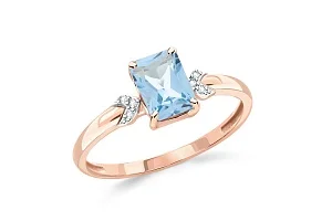 Кольцо из красного золота с топазом sky и 6 бриллиантами