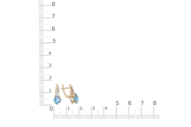 Серьги из красного золота с 2 топазами swiss и 10 фианитами