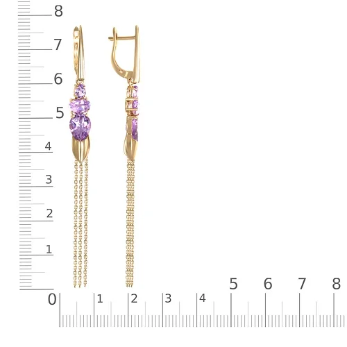 Серьги из жёлтого золота с 6 аметистами