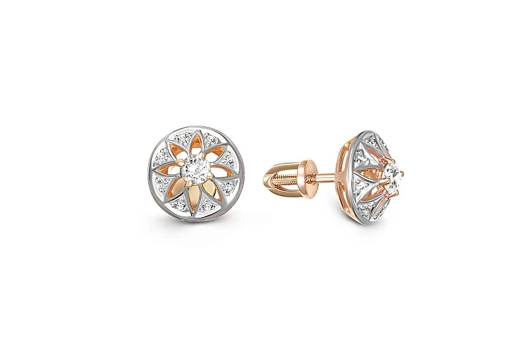 Серьги-пусеты Цветы из красного золота с 18 бриллиантами