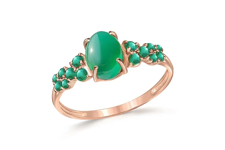 Кольцо из красного золота с 15 агатами