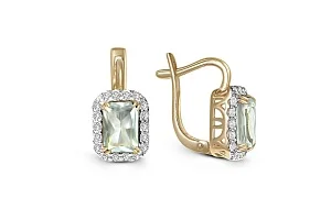 Серьги из жёлтого золота с 2 аметистами и 36 фианитами