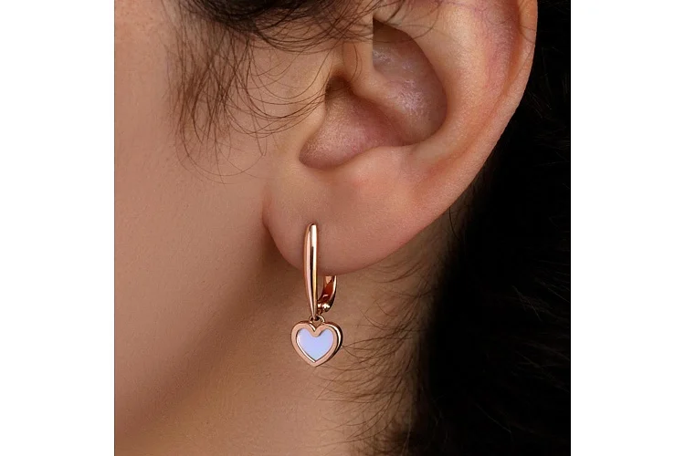 Серьги Сердца из красного золота с перламутром