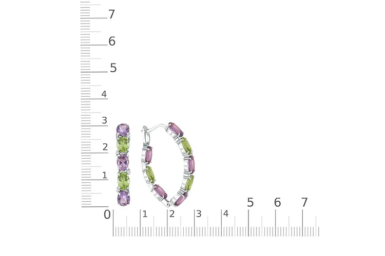 Серьги из белого золота с аметистами, хризолитами и фианитами