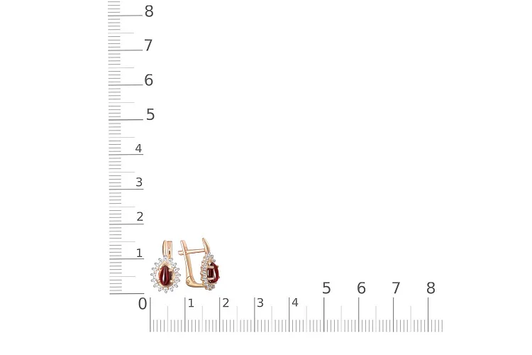 Серьги из красного золота с 2 гранатами и 32 фианитами