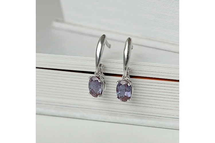 Серьги из белого золота с 2 александритами