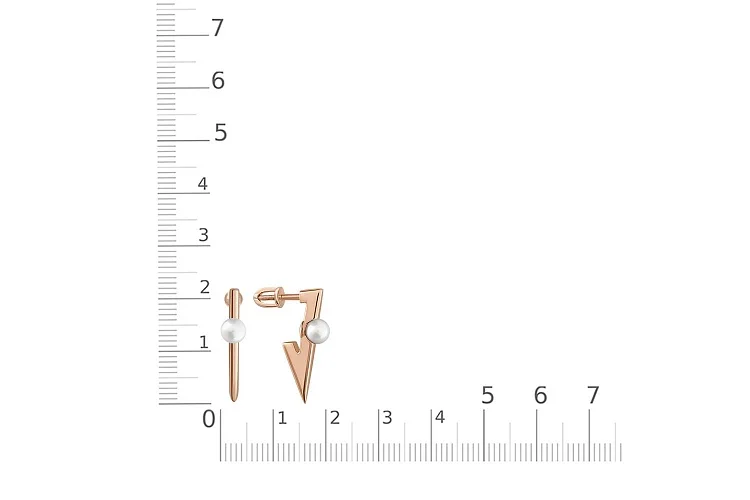 Серьги-пусеты из красного золота с 2 жемчужинами