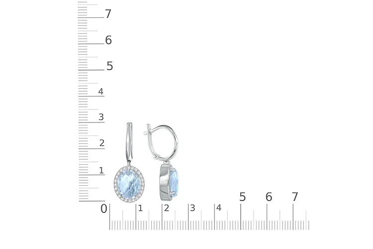 Серьги из белого золота с 2 топазами sky и 48 фианитами