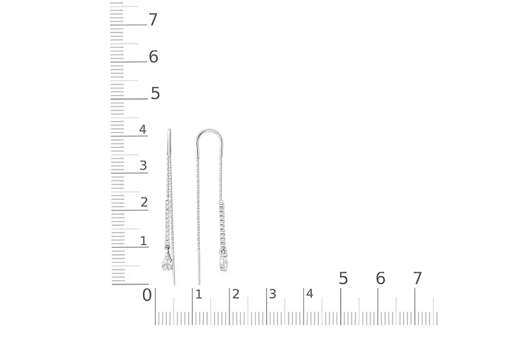 Серьги-продёвки Дорожки из белого золота с горным хрусталём и 20 фианитами