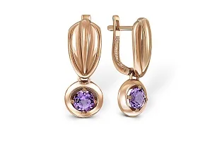 Серьги из красного золота с 2 аметистами