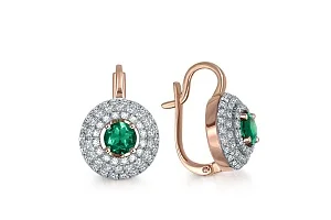 Серьги из красного золота с 2 изумрудами и 112 фианитами