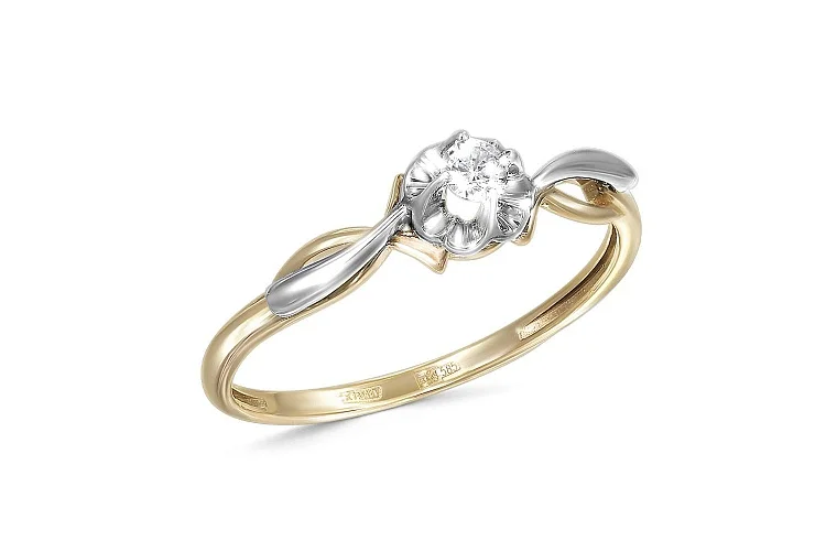 Кольцо Цветок из жёлтого золота с фианитом