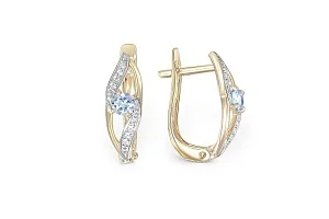 Серьги из жёлтого золота с 2 топазами swiss и 16 фианитами