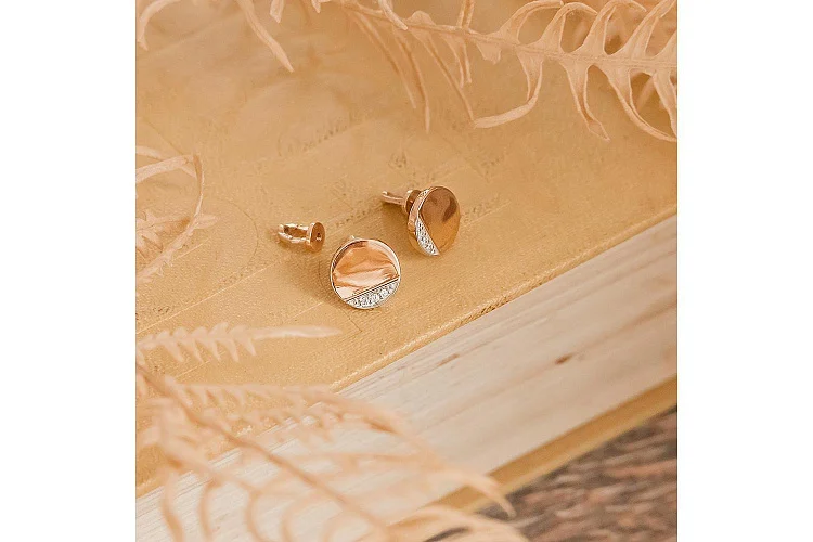 Серьги-пусеты Круги из красного золота с 6 бриллиантами