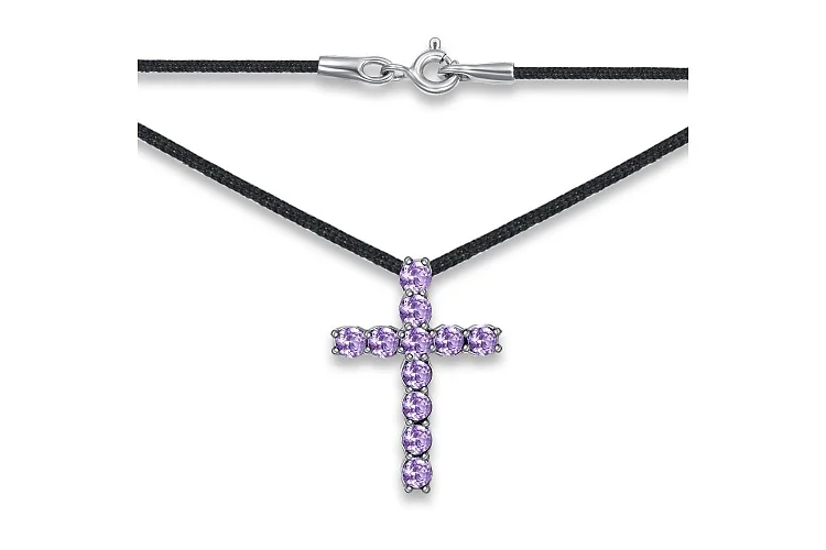 Колье Крест из белого золота с 11 аметистами