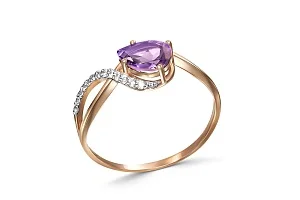 Кольцо из красного золота с аметистом и 13 фианитами