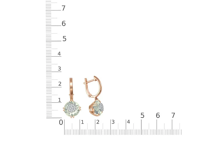 Серьги из красного золота с 2 аметистами и 28 бриллиантами