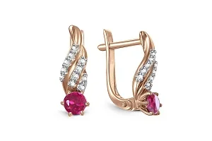 Серьги из красного золота с 2 корундами и 22 бриллиантами